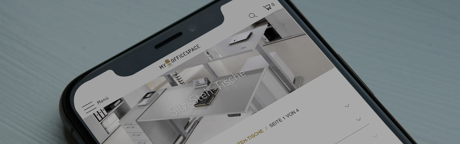 Ausschnitt eines Smartphone-Displays auf dem die mobile Version der MyOfficeSpace-Website zu sehen ist