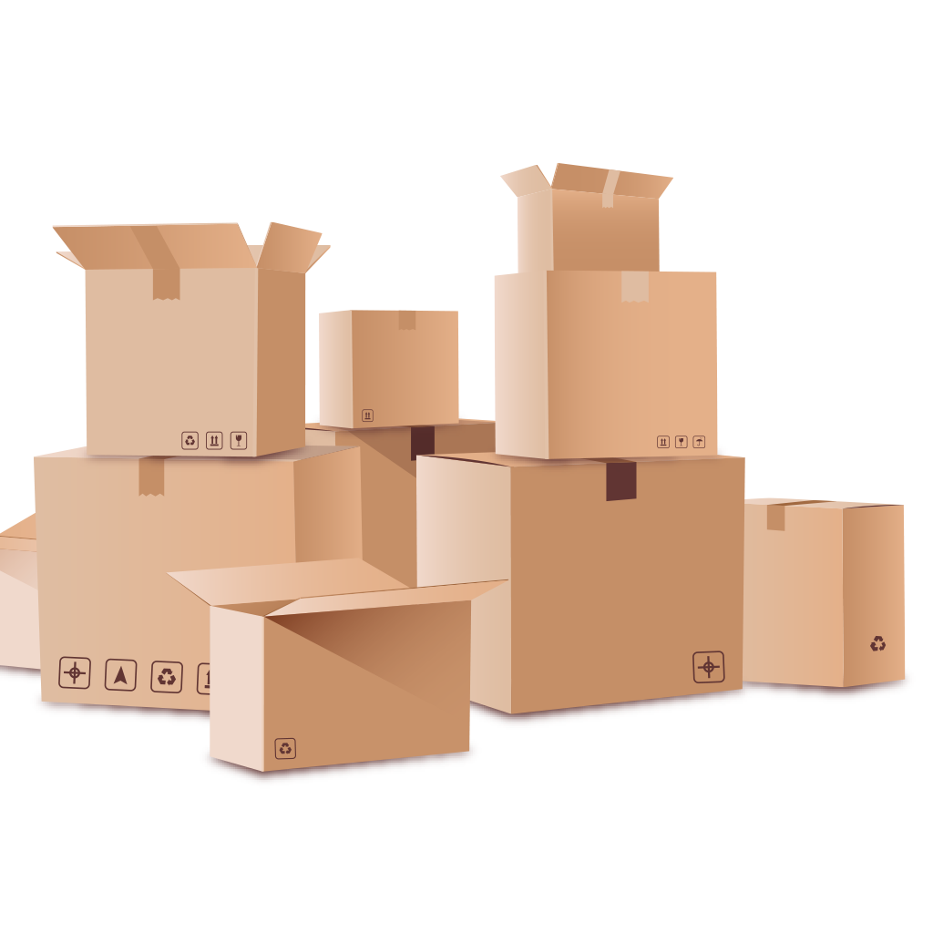 Abbildung verschiedener Kartons in Form und Größe